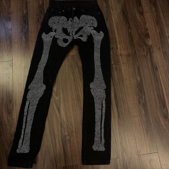 Mnml streetwear studded skeleton jeans black 29 Halloween - Picture 1 of 13